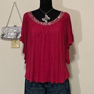 Design History y2k bat wing top with sequin embellished neckline